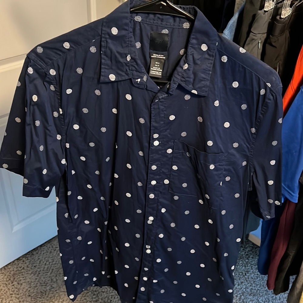 H&M Short Sleeve Button Down Shirt Navy Size Small